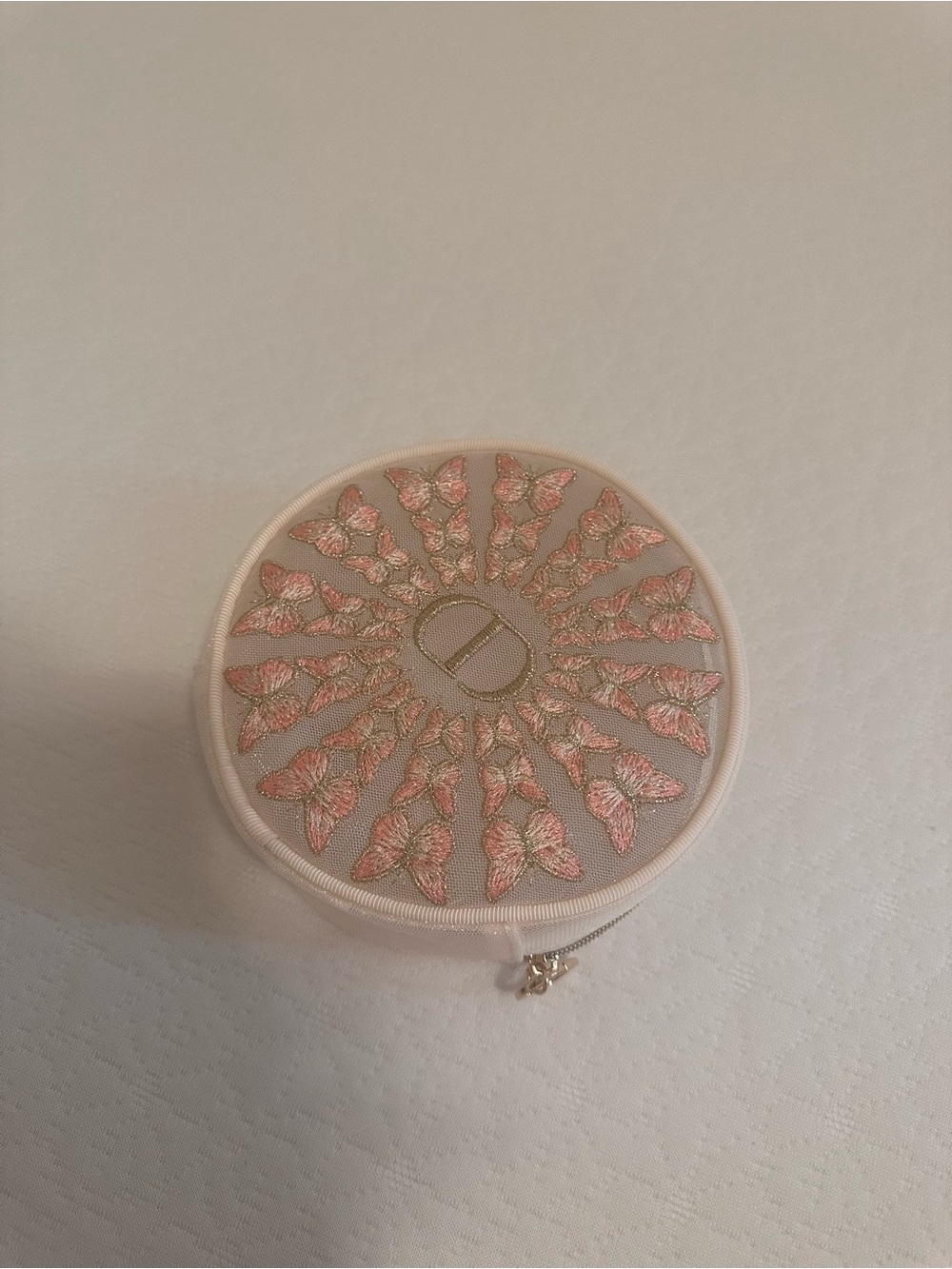 Round Pink Embroidered Jewelry Pouch